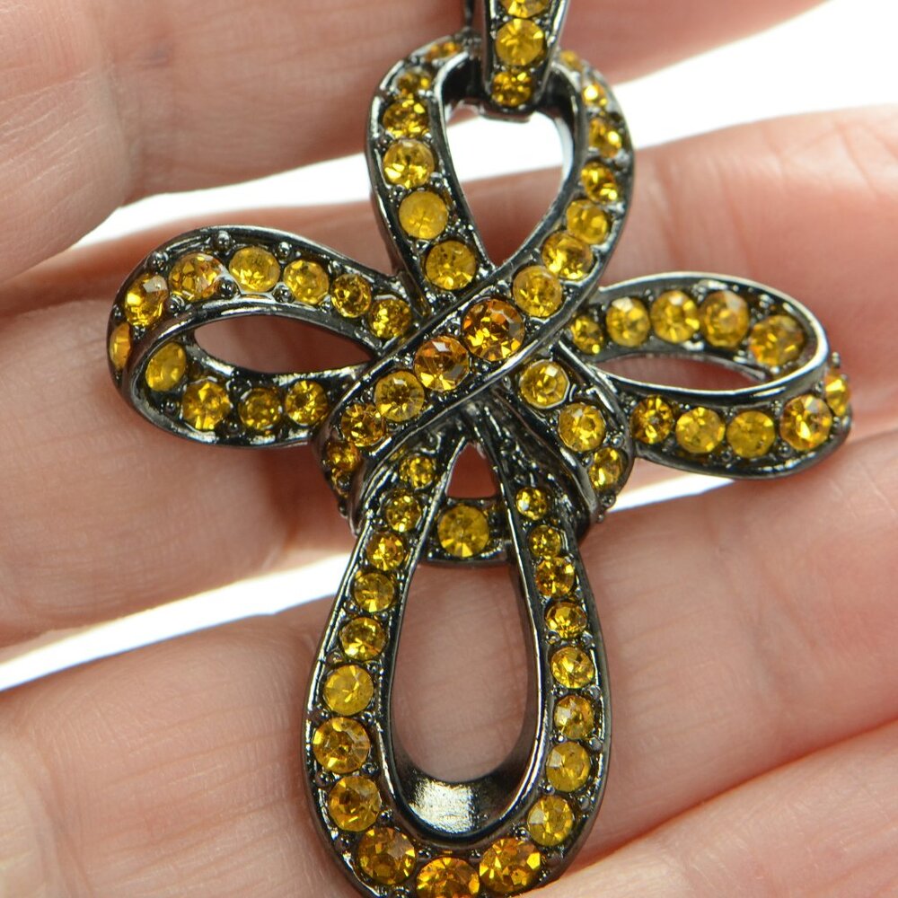 Kenneth Jay Lane Kjl Gunmetal Crystal Cross Penda… - image 2